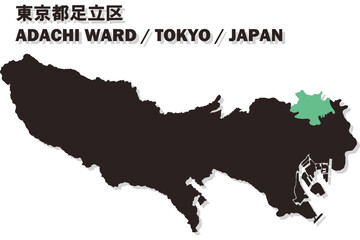 Obraz premium 日本地図-東京都-足立区ベクターイラストマップ
