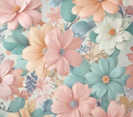 Swirly floral retro wallpaper with pastel colors and abstract shapes,  psychedelic prints, pastel colors,  floral designs