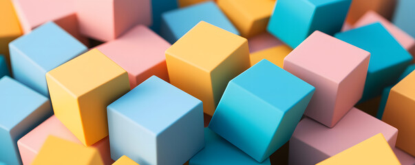 Obraz premium A colorful array of soft, pastel-colored blocks scattered haphazardly, creating a playful and inviting scene.