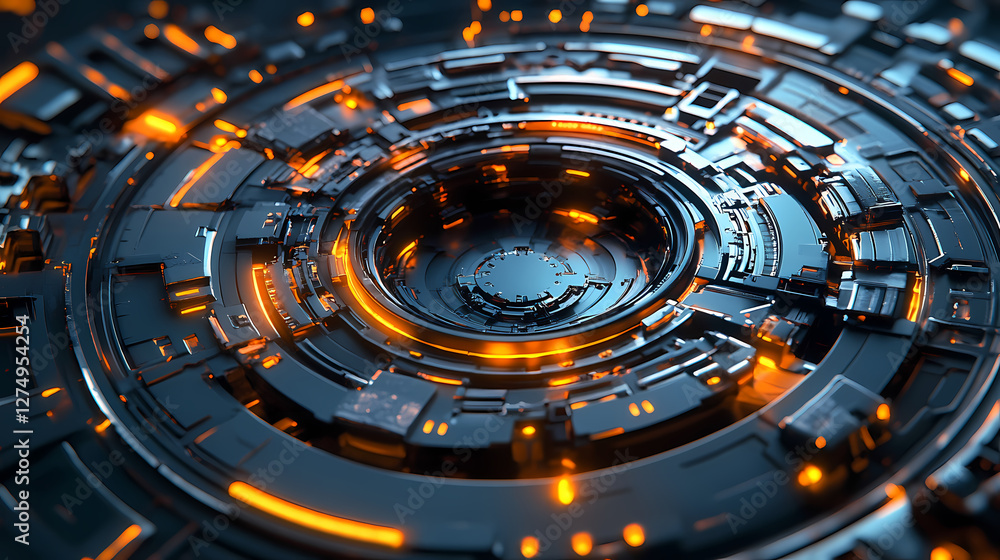 Poster sci-fi device with concentric circles
