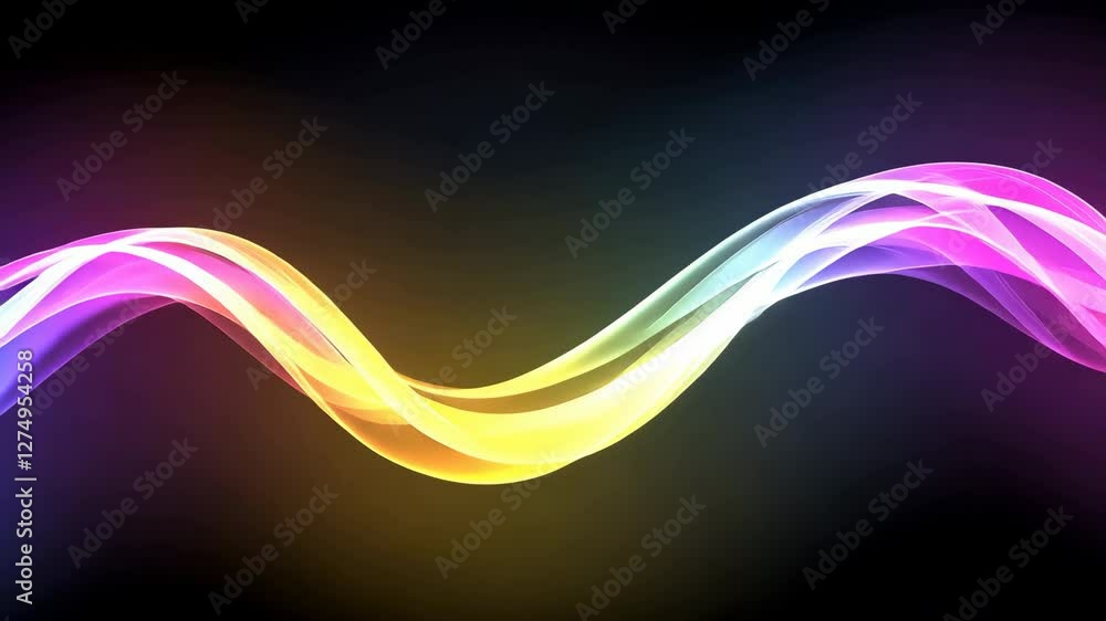 Poster vibrant and colorful wave of light with smooth curves and dynamic visual effect on dark background, 