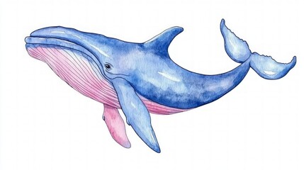 Watercolor Blue Whale  Ocean Mammal  Marine Life  Wildlife Art
