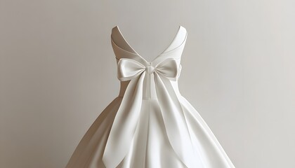 Elegant white dress features a prominent bow at the back