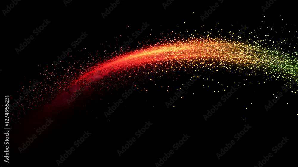 Poster dynamic light beam on black background with colorful particles