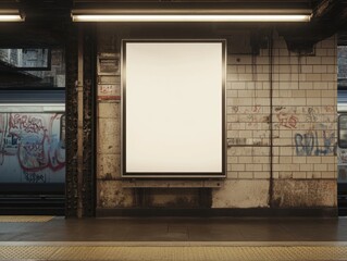Blank billboard in subway station