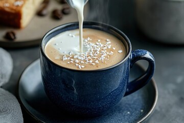 Pouring Cream into Coffee Cup with Sweetener