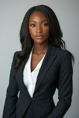 Obraz premium Portrait of a Black Businesswoman in a Black Blazer and White Shirt