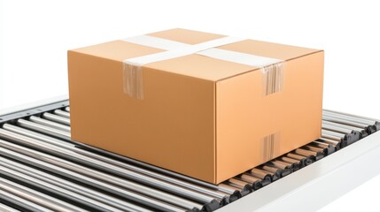 Obraz premium Cardboard Box on Conveyor Belt System for Logistics and Distribution