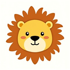 cute lion round face on white background