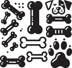 Obraz premium Pets & Animals vector, dog bone vector set, dog bone vector silhouette vector black and white, dog silhouette art