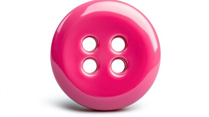 Close Up of a Shiny Pink Round Button with Four Holes on White Background