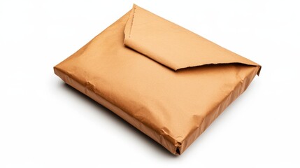 Close up Shot of Brown Paper Package Isolated Against White Background Delivery