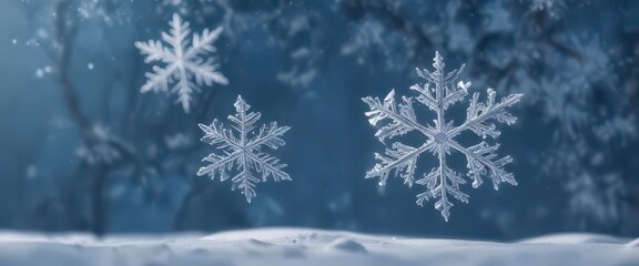 winter scene with delicate snowflakes against a serene blue background ,  winter wonderland,  snowflakes,  landscape