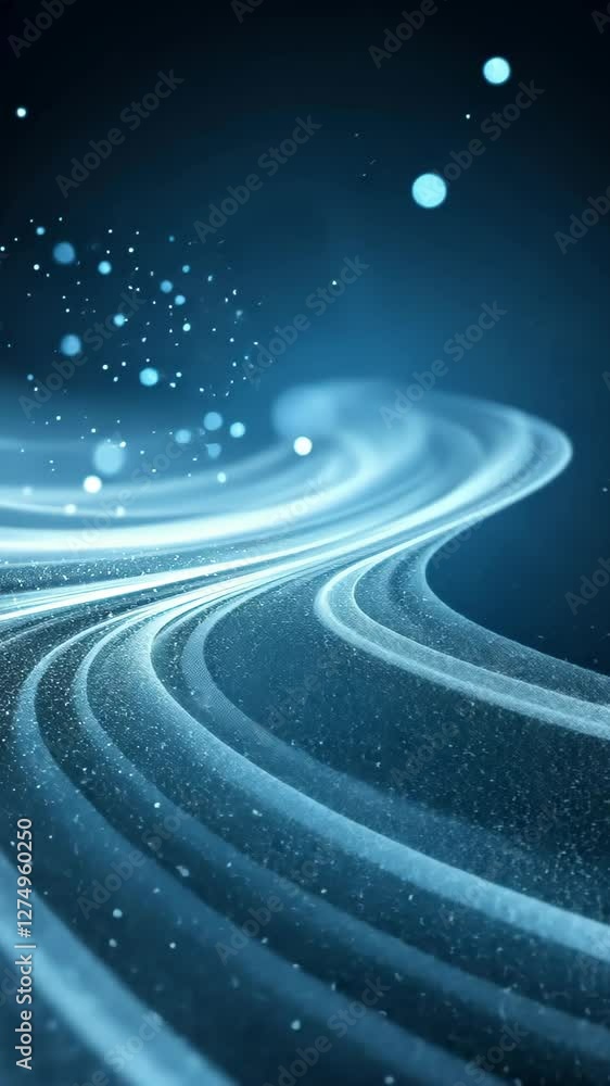 Poster mystical blue particles creating magical twirling patterns against a dark background for enchanting 