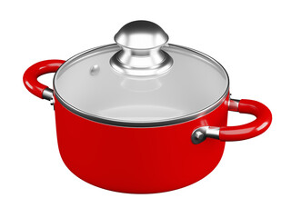Red Cooking Pot with Glass Lid on a white background