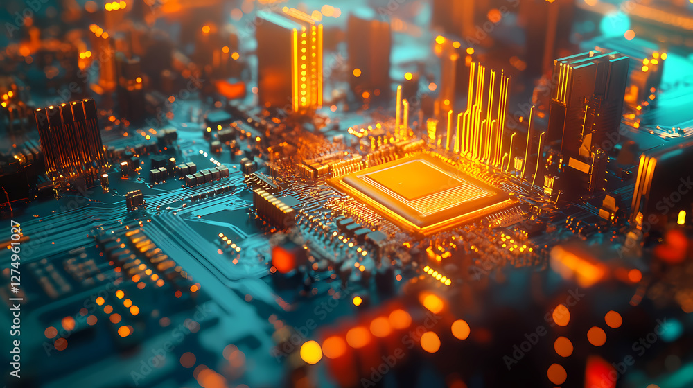 Poster macro shot of circuit board with central chip highlighted