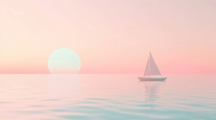 Naklejka premium Pastel Sunrise Sailboat at Sea - Calm Peaceful Scene