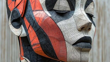 Abstract Wooden Sculpture of a Womans Face