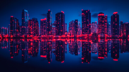 Nighttime Cityscape with Reflecting Skyscrapers