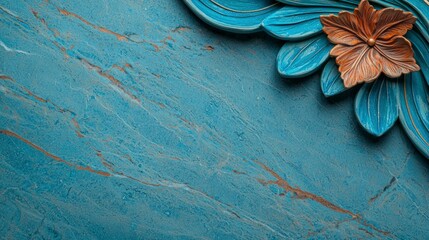 Fototapeta premium Luxury Blue Marble Texture with Ornate Floral Design