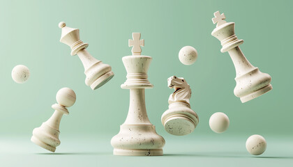 Chess Pieces Floating in The Air.  Generative AI.