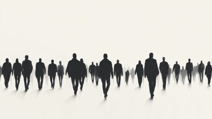 Silhouettes of People Walking in a Line; Crowd; Urban Setting; Stock Photo