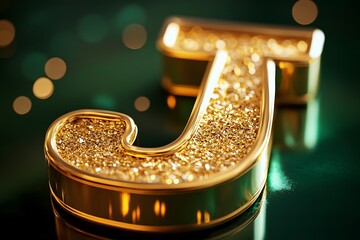 Golden Letter J on Green Background