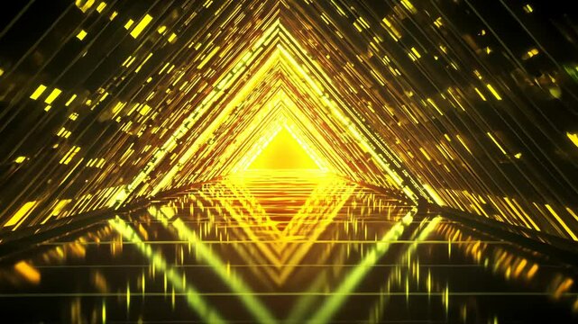 Golden triangular tunnel with data stream background