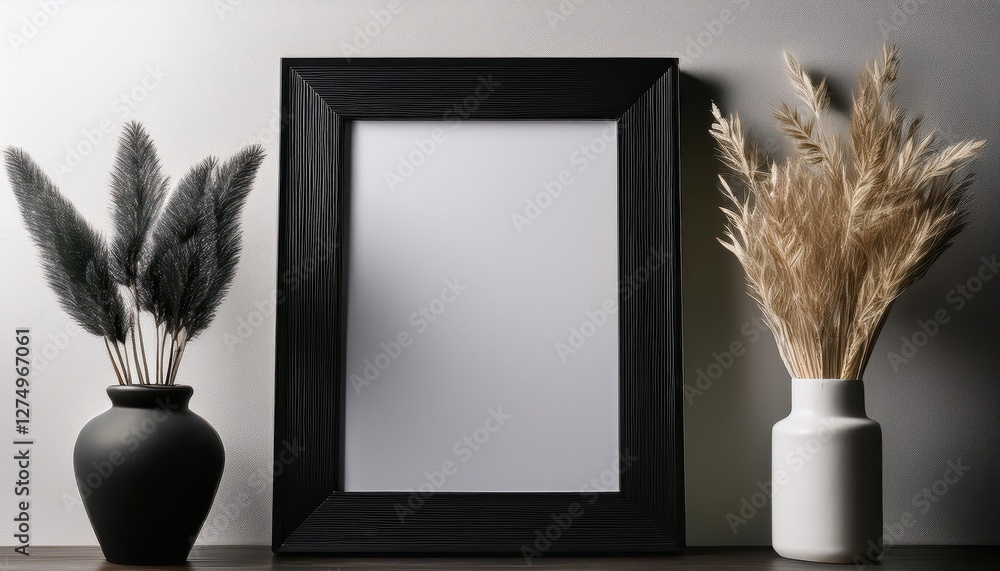 Poster minimalist black frame showcasing void space, emphasizing negative space for creative visualization 