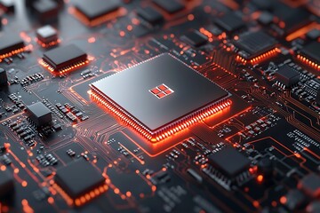 Fototapeta premium Innovative technology circuit board digital environment close-up view futuristic concept