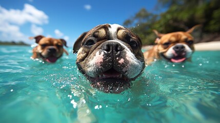 Happy Dogs Swimming in Pool  Summer Fun  Canine Pool Party