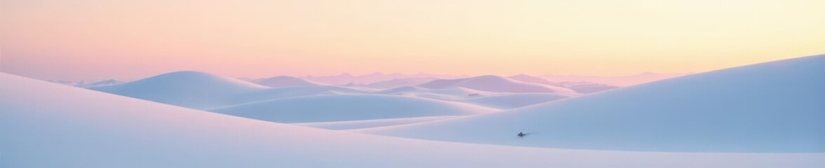 Fototapeta premium Softly glowing snow covered dunes under pale morning sky, warm colors, serenity