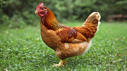 Rustic Brown Hen in Lush Green Grass  Farm Animal  Poultry  Chicken Photo