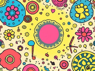Fototapeta premium Colorful psychedelic pattern with retro vibes and trippy lsd doodles, reminiscent of vintage 1960s art, lsd, doodles, 1960s