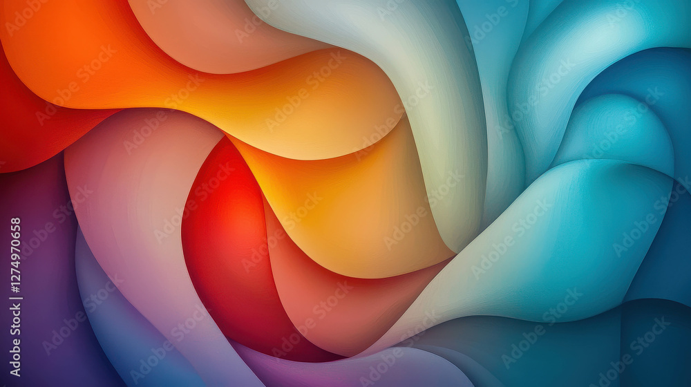 Poster dynamic visual feast of colorful abstract curves and waves in soft tones and textures