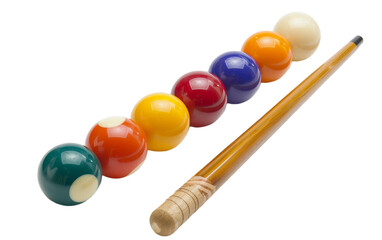 Pool Cue and Balls on transparent background PNG.