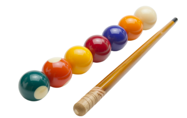 Pool Cue and Balls on transparent background PNG.