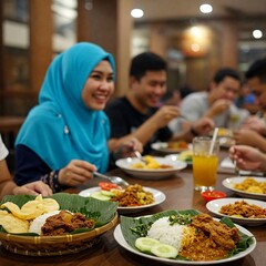 People Enjoying Iftar at a Busy Ramadan Food Market
