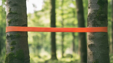 Balancing act slacklining adventure in the forest nature photography outdoor environment close-up viewpoint adventure and fun