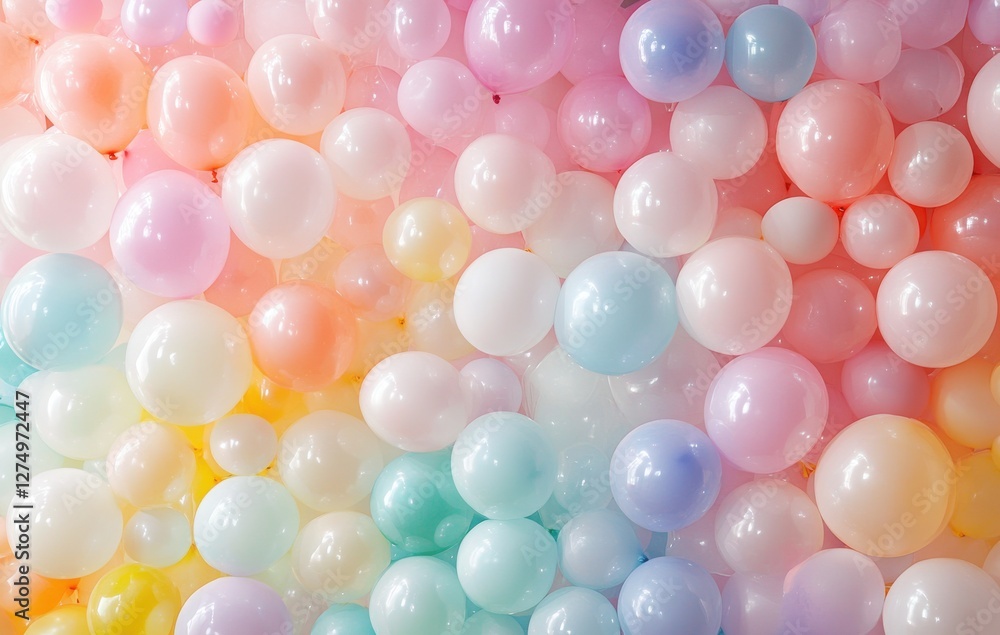 Poster a colorful array of pastel balloons in various sizes creating a cheerful background for celebrations