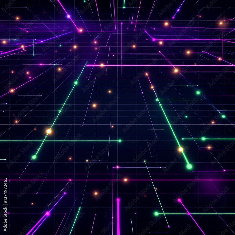Poster digital grid lines glowing with futuristic lights and geometric precision for technological design