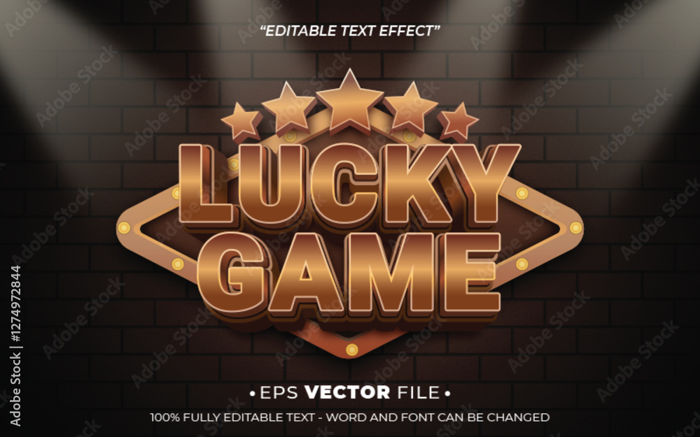 Poster lucky game text effect editable vector realistic 3d style