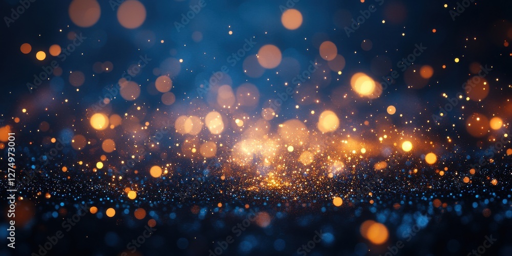 Poster abstract background with blurred golden and blue bokeh lights creating a dreamy atmosphere for creat