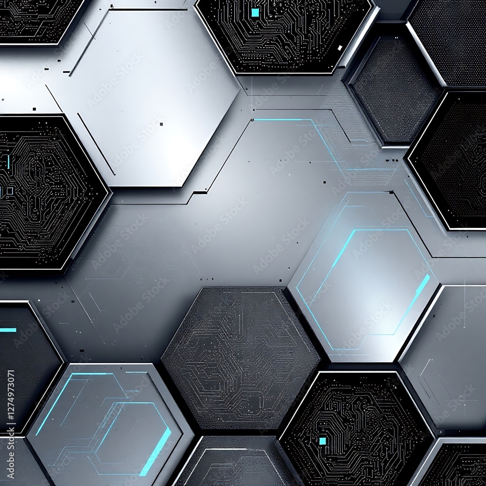 Aufkleber hexagonal circuitry design technological concept in metallic tones with abstract reflections