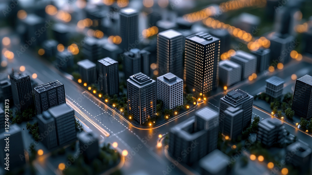 Poster aerial view of a perfectly structured city layout with modern architecture and urban design