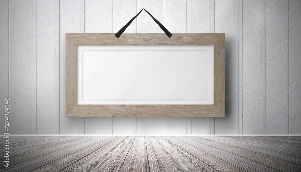 Poster empty white room 3d rendering showcasing a suspenseful mockup of an empty photo frame at dusk, illum