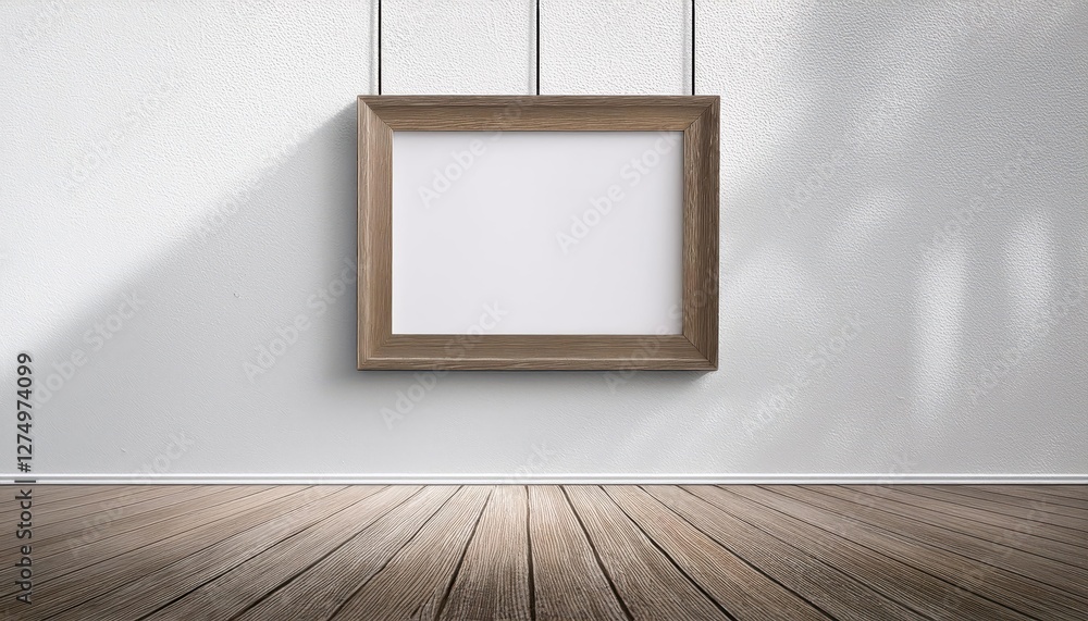 Poster 3d rendering of empty white room with striking photo frame mockup at dusk, showcasing minimalistic e