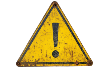 old yellow triangle warning sign with exclamation mark isolated on transparent white background, clipping path