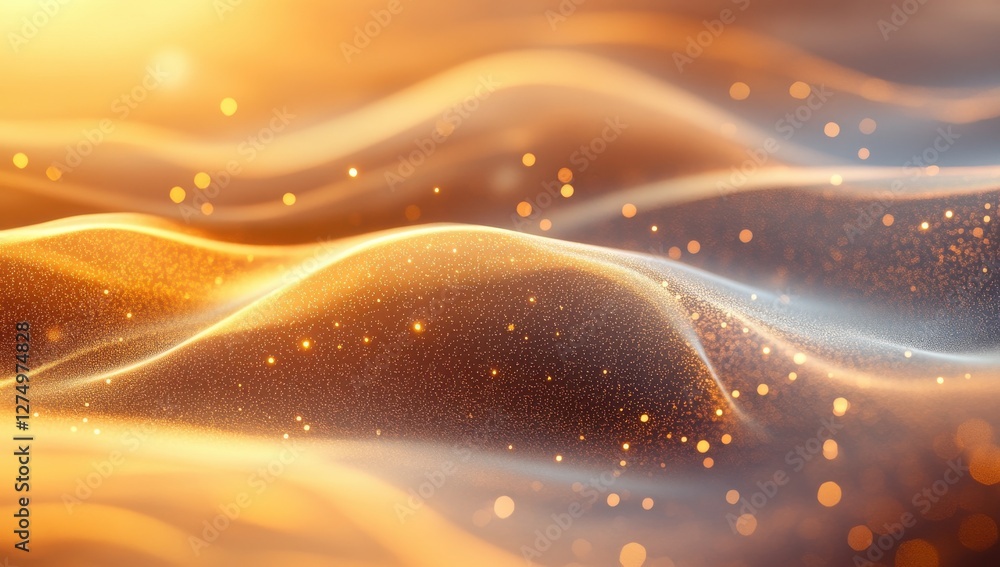 Poster abstract golden waves with soft light and glitter effect creating a dreamy visual experience for bac
