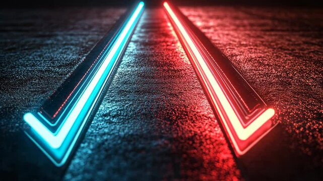 Red and blue neon check marks on dark ground